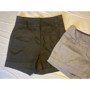 Express Midi Shorts Womens 0 Black Blue NWT Bundle Linen Blend Cuffed High Rise